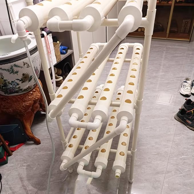INTBUYING Hydroponics Growing System 108 Holes 12 Pipes 3 Layer Plant Site Grow Kit Hydroponic Gardending System Horizontal Diameter of The Growing Pipe: 2.5”