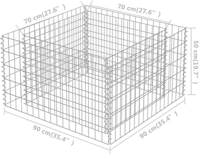 Galvanized Steel Gabion Planter Raised Bed Outdoor Garden Galvanized Steel Wire Mesh Grid Stone Wall Flower Raised Bed for Vegetables Flowers Plants 35.4x35.4x19.7