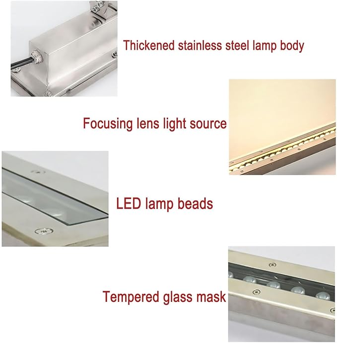 Outdoor Buried Lights - LED Landscape Lights AC 24V Low Recessed Submersible Fountain Light Ip68 Waterproof with Stand Long Strip Underwater Led Spotlight Easy to InsWhite-12W-600MM