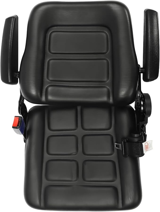Universal Forklift Seat Forklift Seat with Automatic Safety Belt &amp Armrests Foldable Lawn Mower Seat with Pre-Drilled Holes for Garden Excavator Bulldozer Trencher (D)
