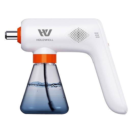 Cordless Electric Disinfection Fogger Detachable Stainless Steel Nozzle 3-Gear Adj 14.2oz Sanitizer Atomizer Blue Light Nano Spray Gun for Place Cleaning/High-Touch Item Contactless Sanitization