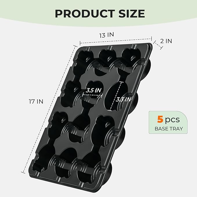 homenote 4 Inch Seed Starting Trays 5 Pack 12-Cell Seedling Starter Trays for Indoor Outdoor Growing Plant Starter Germination Trays for Pots Seedlings Compatible with 4 Nursery Pots