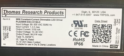 Hubbell Thomas Research Products PLED96W-030-C3150-D Constant Current Flicker Free LED Driver dimmable