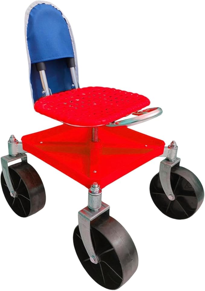 Garden Rolling Work Seat Gardening Stool Breathable PP Seat 360° Rotating Garden Chair for Planting Lawn Care and Car Maintenance red with bag