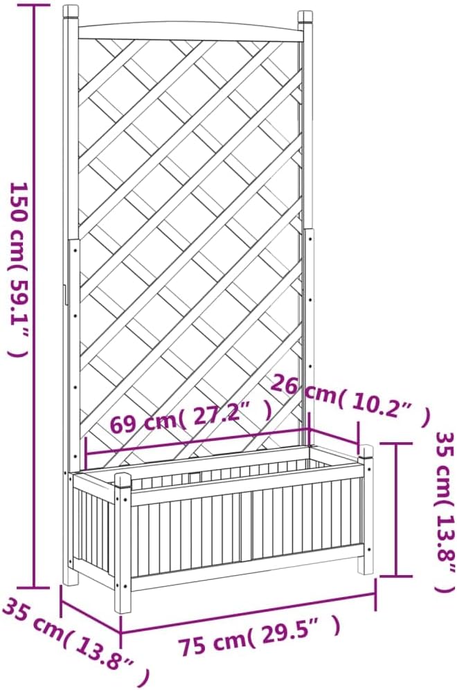 vidaXL Solid Fir Wood Planter with Trellis - Gray Raised Garden Bed/Outdoor Rectangular Flower Box for Climbing Plants - Patio and Garden Decor 29.5x13.8x59.1 inches