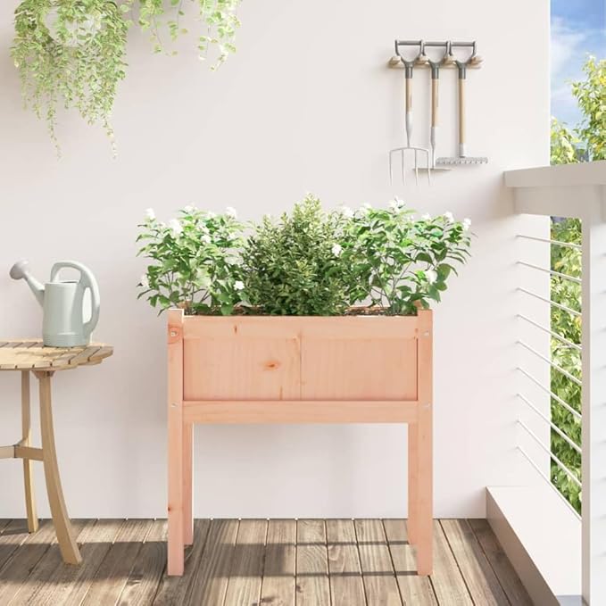 Natural Douglas Wood Garden Planter 27.6x12.2x27.6 Inch Rustic Outdoor Raised Bed for Flowers Herbs Vegetables Durable Untreated Finish