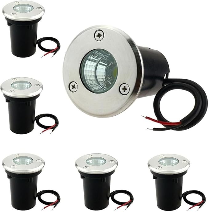 6PCS 3W IP67 Waterproof LED Landscape Lights - Stainless Steel Recessed Spotlights Low Voltage 12V Mini Well Lights