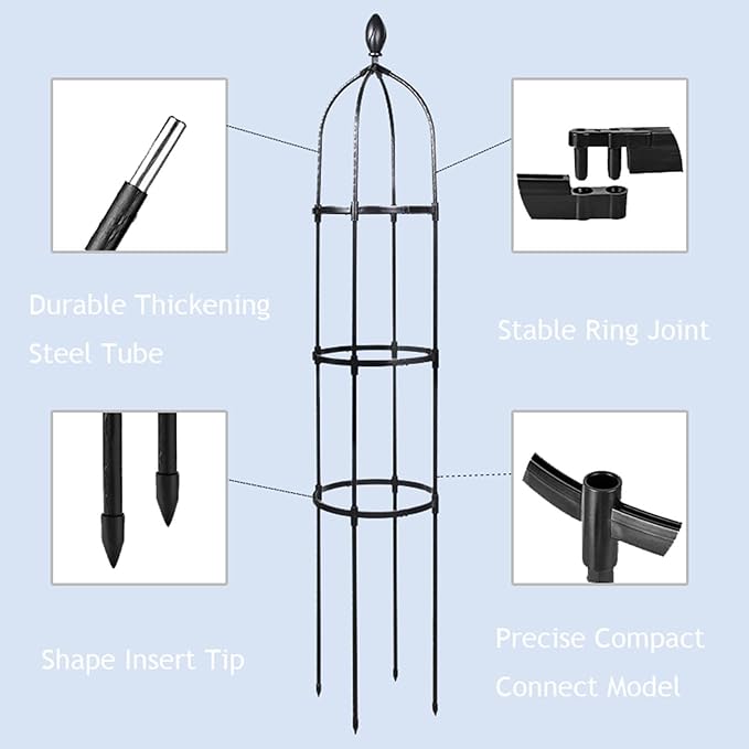 Potted Plant Stand Climber Garden Trellis Rose Obelisk Tomato Cage Decorative Garden Trellis for Fruits Vegetables Flowers Black (Color : Black Size : 145x31.7cm)