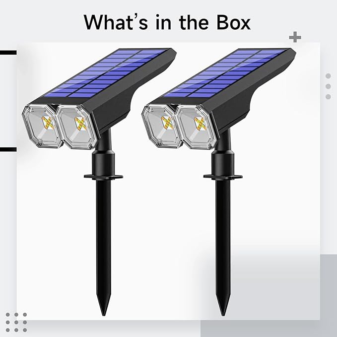 Outdoor Solar Spotlights 2 Pcs Eight RGB Light Choices 90° Head Adjustable for Garden Garage Patio Pathway Waterproof Solar Charge Abs Material
