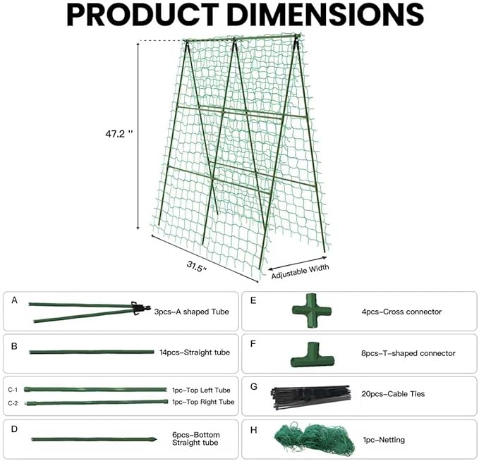 Compact A-Frame Plant Trellis for Peas Beans &amp Small Climbing Plants - 47'' H x 31.5'' W PE-Coated Galvanized Steel Garden Support with Netting Ideal for Raised Beds &amp Container Gardens