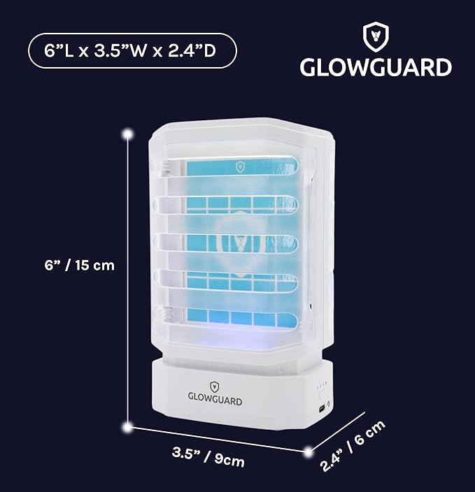 GlowGuard Cordless Flying Insect Trap Catches Fruit Flies Indoor Gnat Killer Magnet for Moths &amp Mosquitos in Dark 1 Rechargeable Bug Trap + 4 Dual-Sided Sticky Pad Refills 30hr Battery (White)
