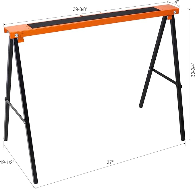 Heavy Duty Folding Saw Horses 2-Pack 275lbs Capacity Each Steel Portable Work Support with Non-Slip Surface for Garage Workshop &amp Job Sites
