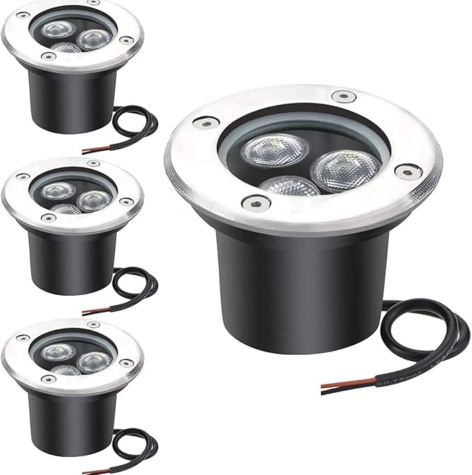 4 Pack LED Landscape Lights - 3W Low Voltage Ground Well Light DC 12V/24V Pathway Lights 300LM Warm White 3500K Water-Resistant LED Outdoor Spotlights for DrivewayYellow-24v(3w)