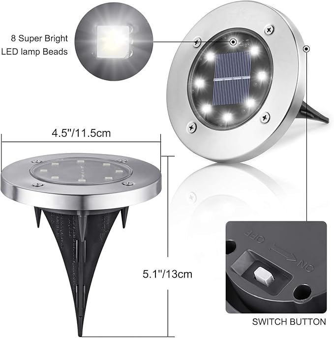 Solar Ground Lights Outdoor In-ground Pathway Light 8/16 PCS LED Solar Disk LampWaterproof Garden Landscape Lighting for LawnYardDeckPatioWalkway(Warm Light16PCS)