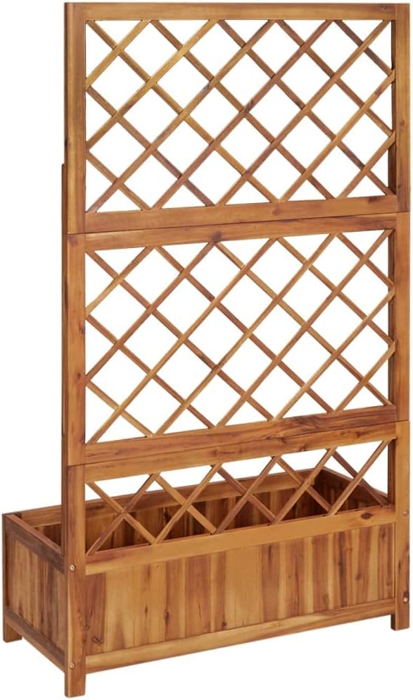 Raised Bed with Trellis 33.5x15x59.1 Solid Acacia Wood Plants Pots Pots for Plants Outdoor Planters for Porch Planter Pots for Porch Gardening Plants Outdoor