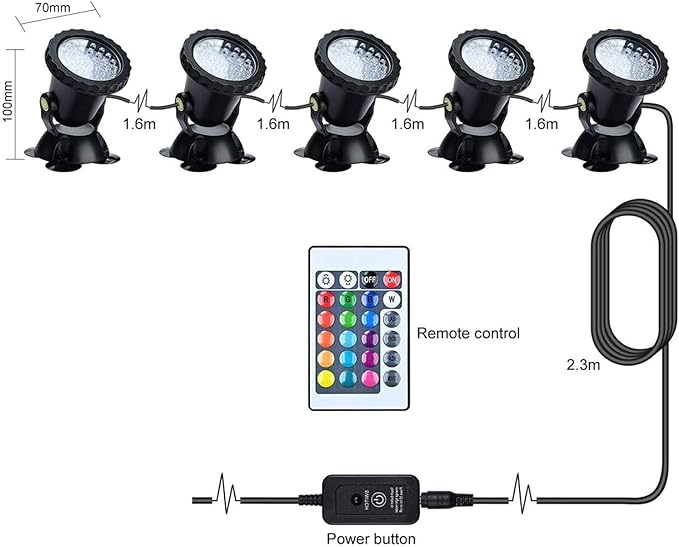 Underwater SpotLightsRemote Control Change Color Submersible Lights Waterproof for Garden Pond Aquarium Courtyard Pool Fountain(3 * 3W(DC12V))