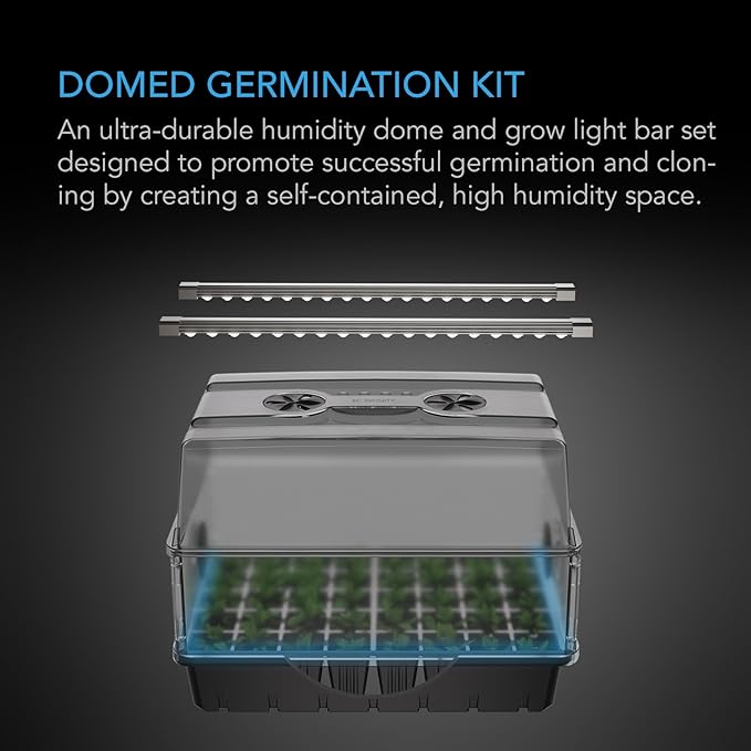 AC Infinity Heavy-Duty Humidity Dome with Full Spectrum LED Grow Light Bars Samsung LM301H EVO Diodes 3mm Thickest Dome and 5x8 Trays Vent Extension Panels for Seed Starting and Propagation