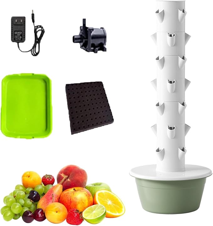 Smart Hydroponic Growing SystemVertical Hydroponic TowerSoilless Cultivation Vertical Hydroponic Garden Towerwith Hydrating Pump Adapterfor Herbs and Vegetables7Layers