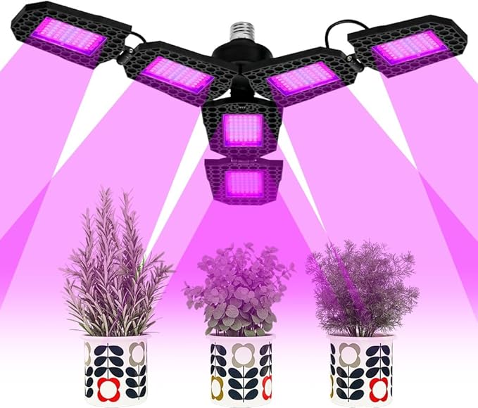 250W Indoor Full Spectrum Growth Lamping Bulb Red Blue Seedling Hydroponic Fill Lighting 6-Leaf Foldable Greenhouse Tent Planting Box UV/IR Vegs Flower and Fruit Cactus Potted Moss Cultivation Lamp