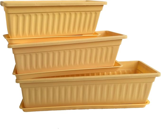 5 pcs / Length 16.8 Yellow Color Plastic Planter Window Box with Tray/ for Flower Vegetables Plants Nursery Seedling in The Garden Patio  Indoor Outdoor