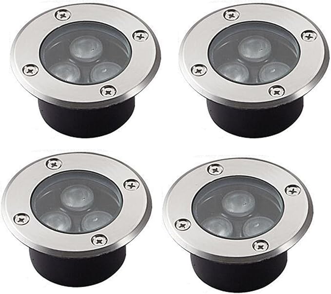 4PCS 3W Outdoor Spotlight - Underground Light LED Ultra-Thin Recessed Patio Floor Light IP67 Waterproof Landscape Lights Built-in Floor Lamp/for Outdoor/Sidewalk/GardeGreen-12V
