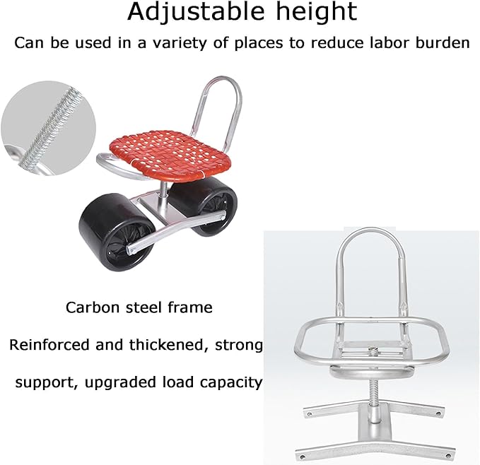 Garden Stool with WheelsAdjustable Height 22-36cmLightweight Gardening Helperfor Orchards Farms Balcony(Green)