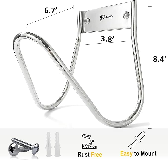 JBscoop Garden Hose Holder Stainless Steel Small Wall Mount Garden Hose Hook Ideal for Water Air Hydraulic Hose Ropes Extension Cords Heavy Duty &amp Rust Proof Size:6.3x7x6.3 Set of 1
