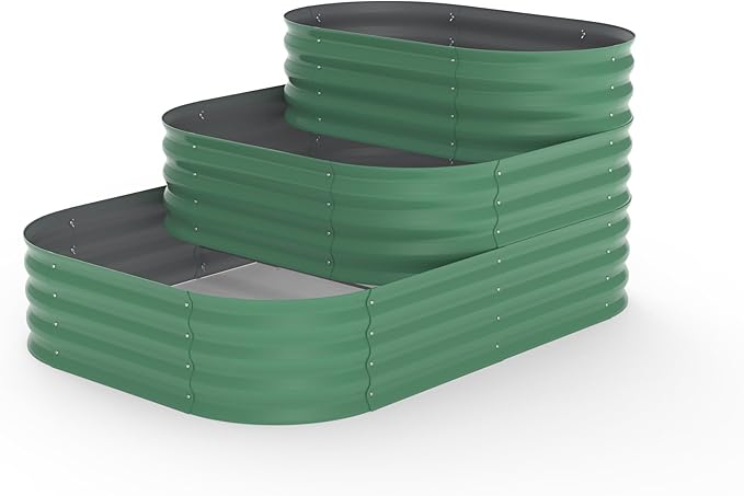 Galvanized Raised Garden Bed Kit 61x42x31 in Outdoor Planter Box for Vegetables Herbs Flowers Modular 3-in-1 Raised Garden Beds with Open Base Garden Box for Plants Backyard Patio Green