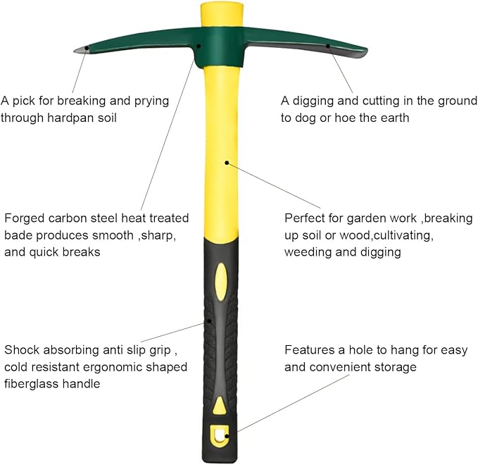 Garden Tool Set 3 Pack Heavy Duty Gardening Kit and Forged Adze Pick