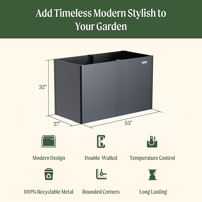 Vego garden 32 Extra Tall Raised Garden Bed 27 x 53 Modern Raised Garden Beds Kit Metal Planter Box for Vegetables Flowers Fruits Umber Brown