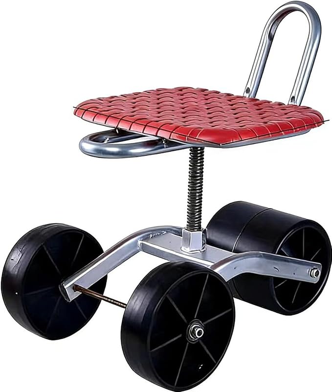 Rolling Garden Stool with Backrest Height Adjustable Mobile Work Seat with Wheels for Greenhouse Work Woven Seat (sanlunB1-1)