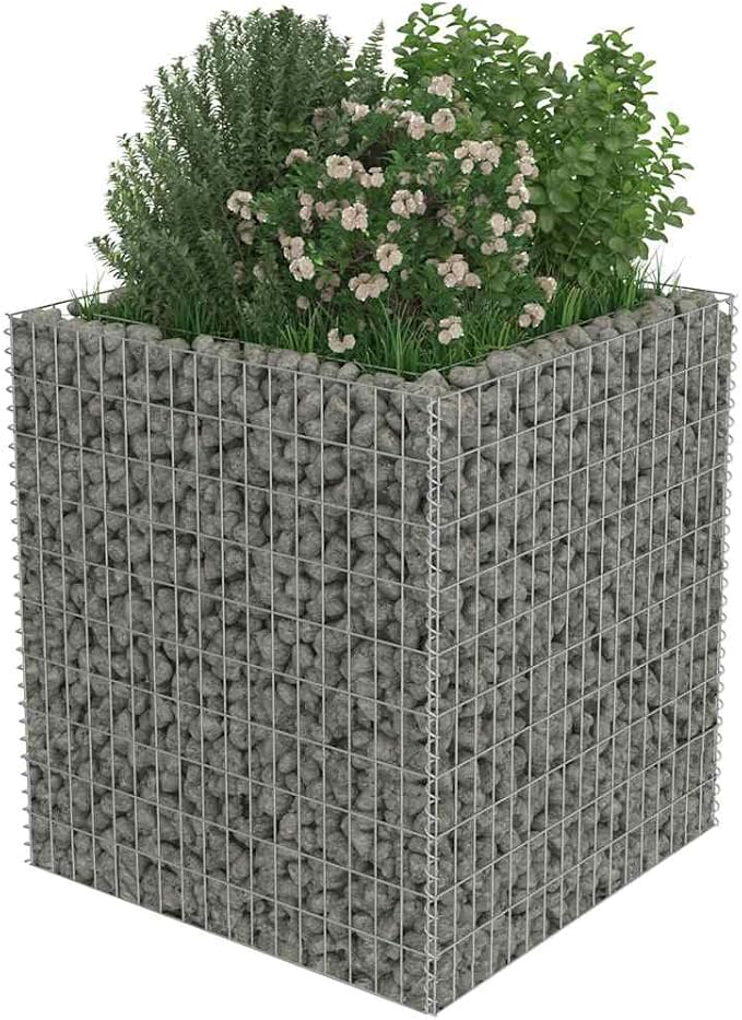 Gabion Raised Garden Bed Silver Galvanized Steel 35.4x35.4x39.4 Inch Large Planter for Outdoor Plants Durable Square Metal Garden Bed