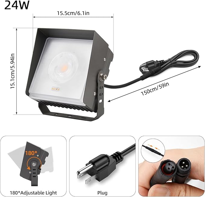 Led Landscape Outdoor Spot Light with Anti-Glare Cap - Heavy Duty Waterproof IP65 120V 270⁰ Adjustable Mount 3000K Thickened Aluminum Spotlight for BLDG Yard Garden Tree (24 Watts)