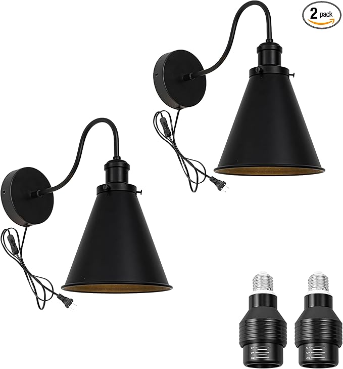 2-Pack Hook Mounted Plant Light Full Spectrum 4500K 10W Adjusted Light Beam Range 15-60 Degree Vintage Cone Shade Goose Neck Wall Lamp for Indoor Plants Flowers Growing