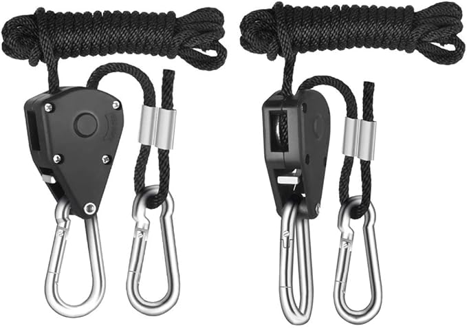 8 Pairs 1/8 Heavy Duty Ratchet Hangers Adjustable Rope Hangers Grow Light Rope Hangers for Grow Plant Fan Filter Room Equipment 150 LB Capacity per Pair