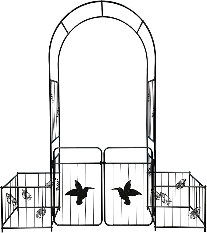Metal Garden Arch with Doors GTrClimbing Plants Support Arch Outdoor Arch Wedding Arch Party Events Archway Black