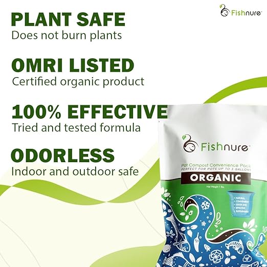 Fishnure - Humus Fish Compost Fertilizer for Indoor Plants Outdoor Houseplant Fertilizer Plant Food for Houseplants Gardener Gifts 1 lb Convenience Pack for 3-Gallon Pot