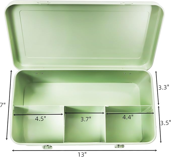 Seed Storage Organizer Box with 4 Compartments Large Metal Seed Packet Container with Lid &amp Safety Locks Garden Seed Bin for Saving Seeds with 50 Plant Labels 20 Envelopes