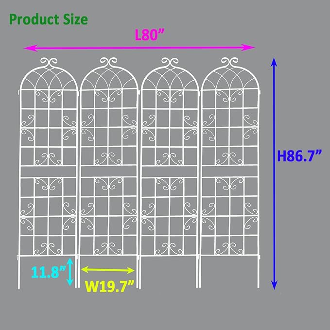 Dawn 4 Pack Metal Garden Trellis 86.7 x 19.7 Rustproof Trellis for Climbing Plants Outdoor Flower Support Cream White