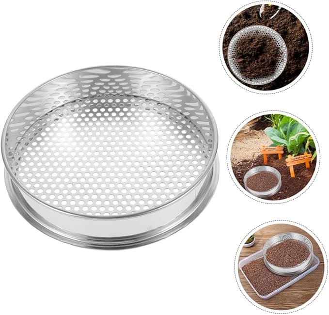 Healifty Stainless Steel Soil Sifter Round Mesh Garden Sieve for Soil Grading and Filtering Practical Kitchen and Outdoor with Fine Texture and Stackable Design