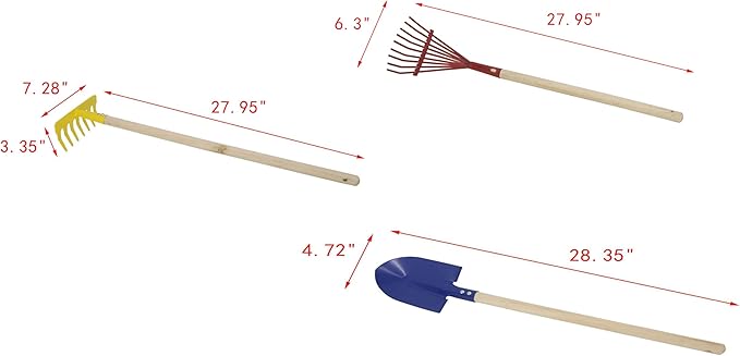 FixtureDisplays Kids Garden Tool Set 28 Long Toy Rake Shovel and Leaf Rake Reduced Size 3-Piece 15210-RAKE+RAKE+Shovel-NF