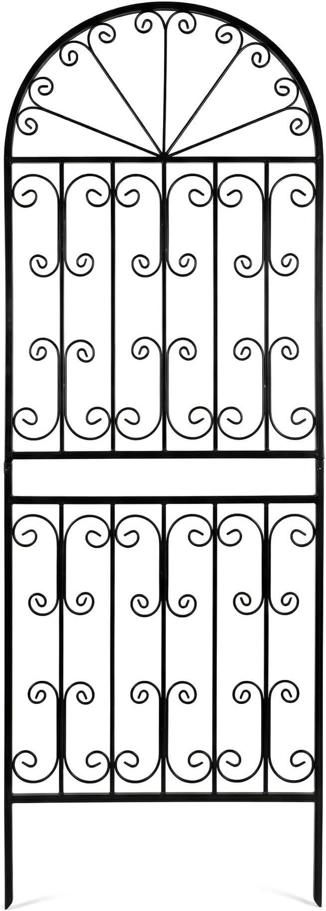 SCENDOR 1 Pack 82.7 H x 26.7 W Extra Tall Arched Metal Garden Trellis - Heavy-Duty Black Iron Scrollwork Fence for Climbing Vines Roses and Ivy - Decorative Privacy Screen for Patio and Backyard
