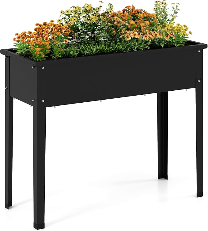 Giantex Metal Raised Garden Bed with Legs Elevated Planter Box with Drainage Holes for Vegetable Fruit Flower Herb Outdoor Standing Gardening Box for Balcony Backyard Patio Porch (40”x16”x32”)