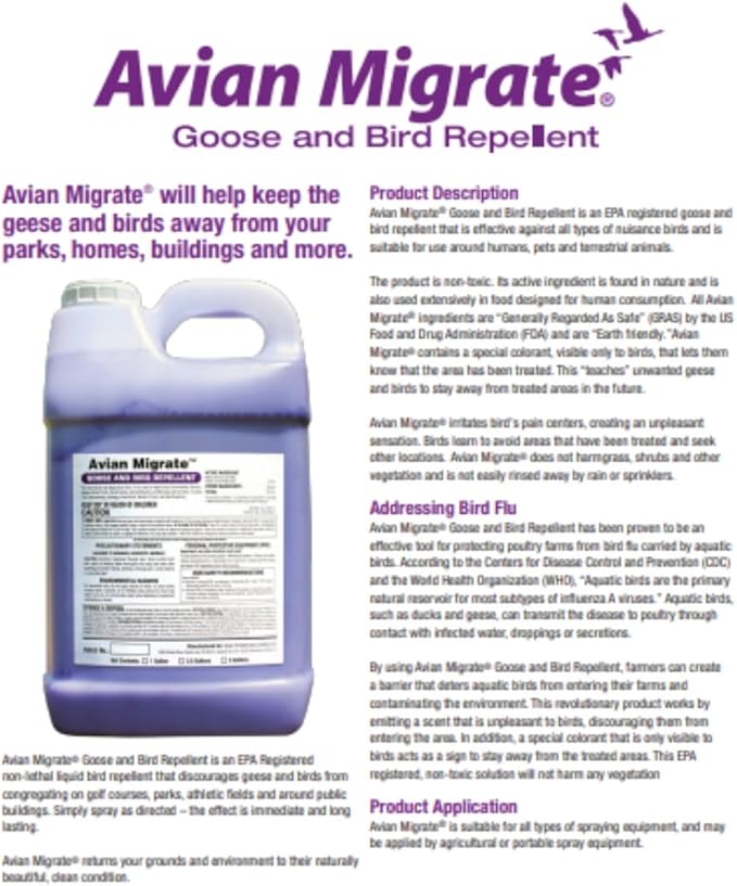 Goose Deterrent Bird Repellent Concentrate Geese Repellent Non-Toxic Removes Geese from Yards Parks Beaches Ponds and Ground Made in The USA (2.5 Gallon)