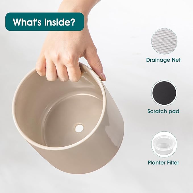 vancasso Ceramic Plant Pots 4.25+5.25+6.25 Inch Planter Pot with Drainage Hole Flower Pots for Indoor Outdoor Plants Set of 3 Grey