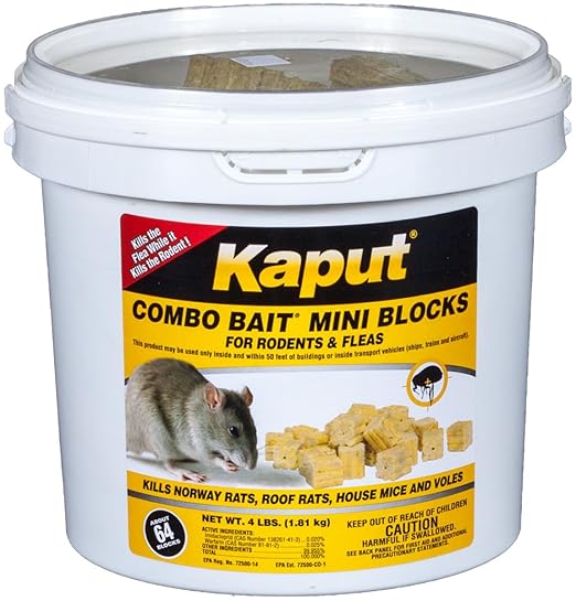 Kaput Combo Bait Mini Blocks Rodent Bait for Mice &amp Rats Warfarin Vole Killer for Indoor/Perimeter Use Kills Rodents with Consistent Feeding - Ideal for Homes Farms &amp Transport Areas (4 lb