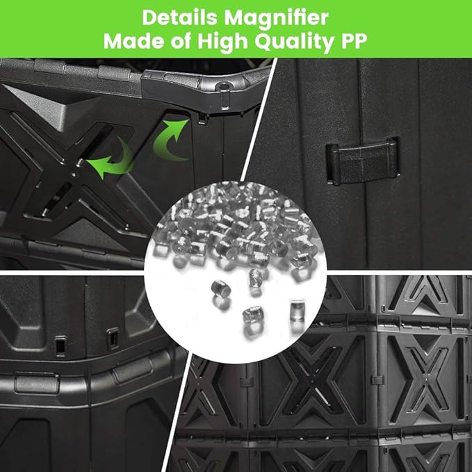 SQUEEZE master XXL Large Compost Bin Outdoor- 720L /190 Gallon-Easy Assembly-No Screws-Sturdy&amp Durable-Green Door