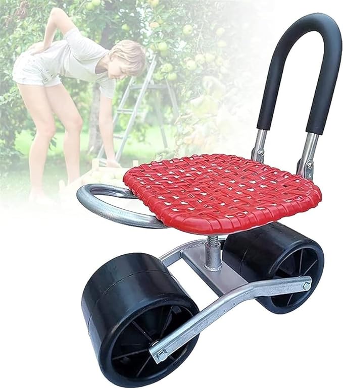 Garden Cart Rolling Scooter Garden Stool with Folding Backrest Adjustable Height 360 Degree Swivel Outdoor Work Seat for Weeding/Gardening/Lawn Care