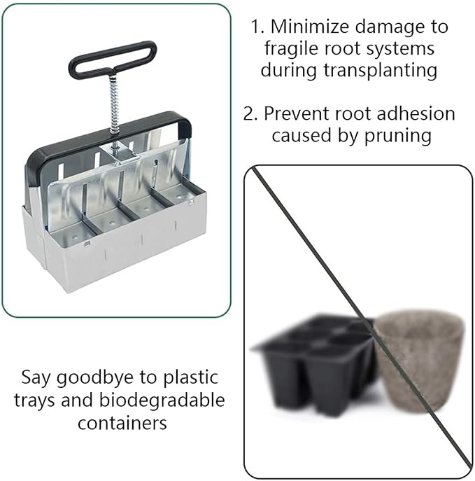 Soil Blocker 8 Cell 2 Inch Heavy-Duty Manual Soil Block Maker with Comfort Grip Handle Transplant Seed Starting Tool for Greenhouse &amp Garden