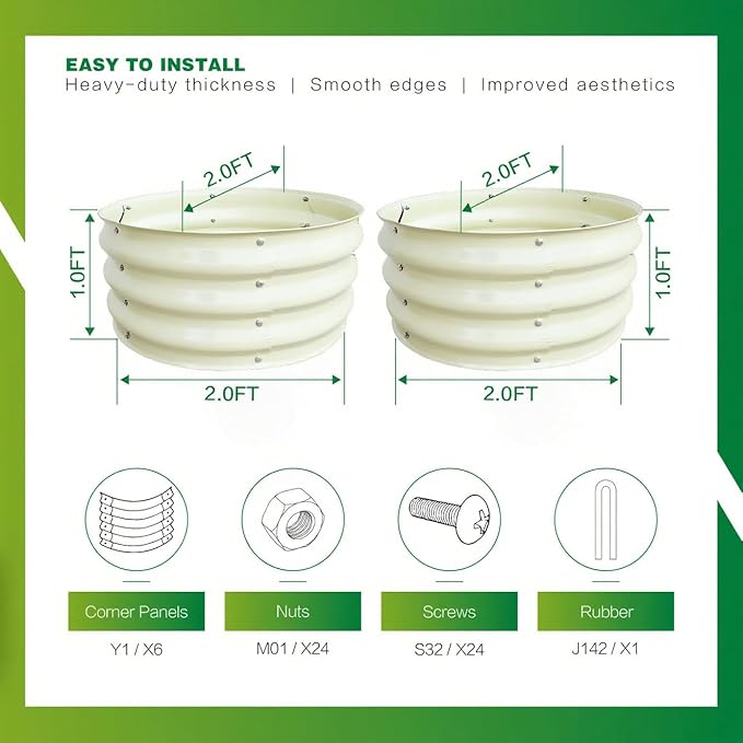GARDMAX 2 Pack 2x2x1FT Galvanized Round Raised Garden Bed Kit Metal Planter Boxes Outdoor with Easy Assembly Large Garden Bed for Vegetables Fruits Flower Herbs Milk White